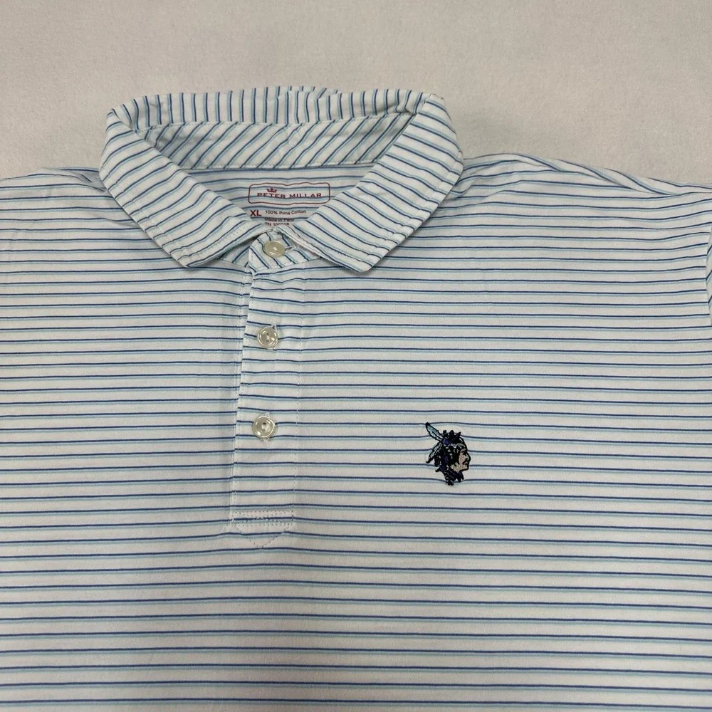 Peter Millar Polo Shirt Mens XL‎ Blue White Stripe Pima Cotton Golf Casual Knit